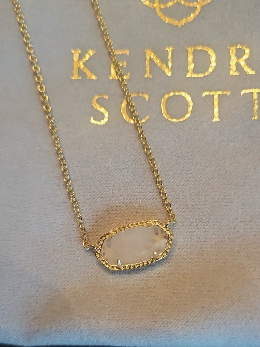 Kendra Scott Faceted Rose Quart Gold-tone Necklace, Dust Bag & Box NWT